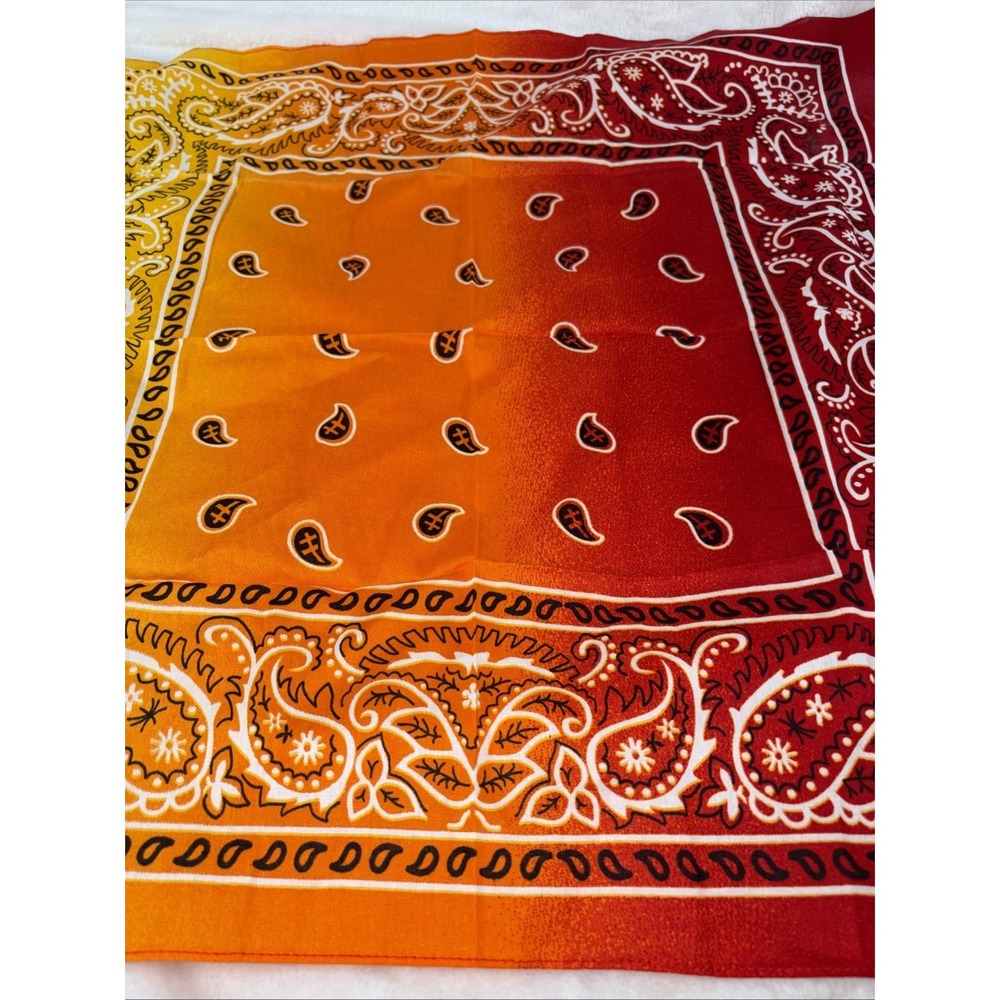Vintage-Style Paisley Bandana Set 1 Boho Elephant & 1 Red/Orange Ombre Gradient - Picture 5 of 7
